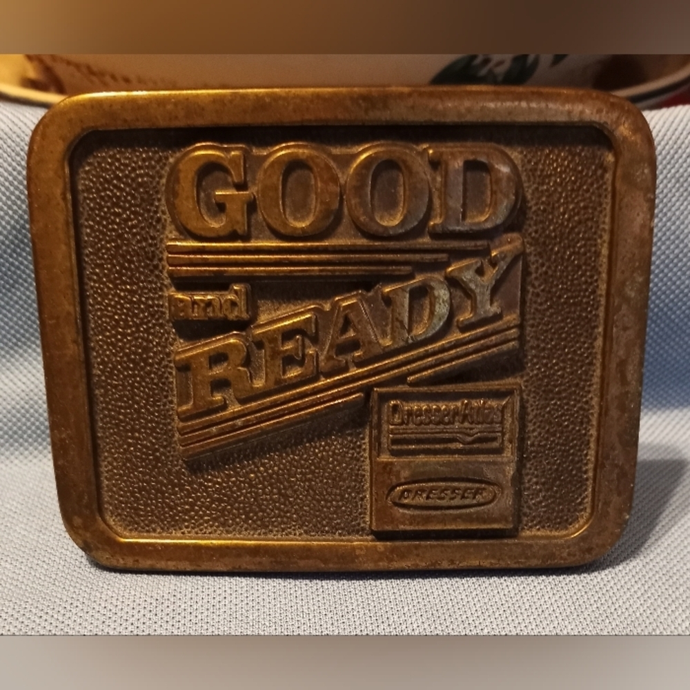 Vintage BTS Dresser Atlas "Good and Ready" Solid Brass Belt Buckle